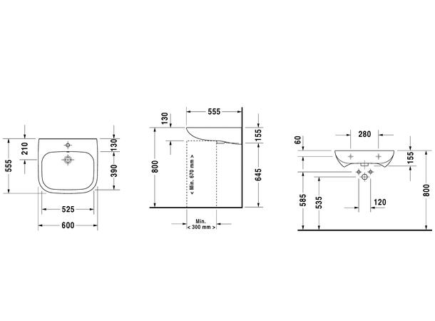 Duravit D-Code Vital Vegghengt Servant 60x55.5cm - Hvit