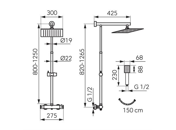 Dusjsystem Ferro Trevi 30x30 cm - Med termostat - Krom