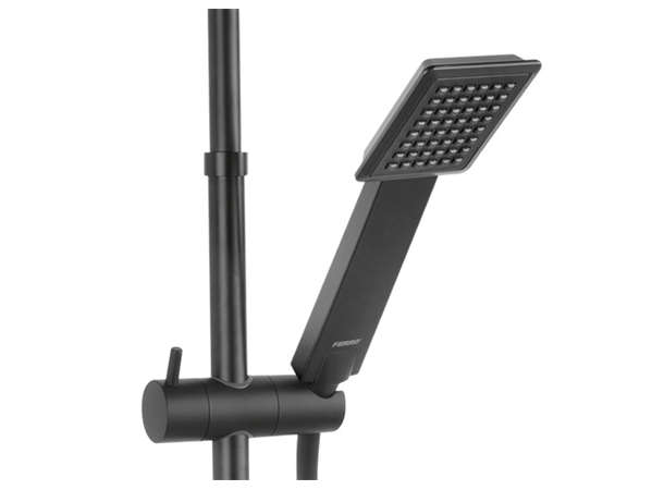 Dusjsystem Ferro Trevi Square Black 30x30 cm - Med termostat - Svart matt