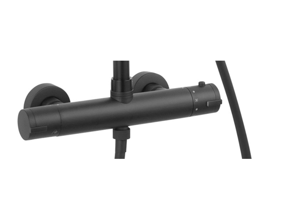 Dusjsystem Ferro Trevi Square Black 30x30 cm - Med termostat - Svart matt