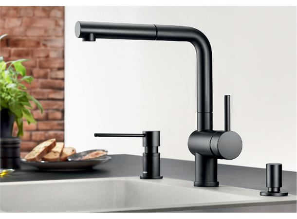 Kjøkkenabatteri Blanco Linus-S 1greps - Med uttrekkbar tut - Svart matt