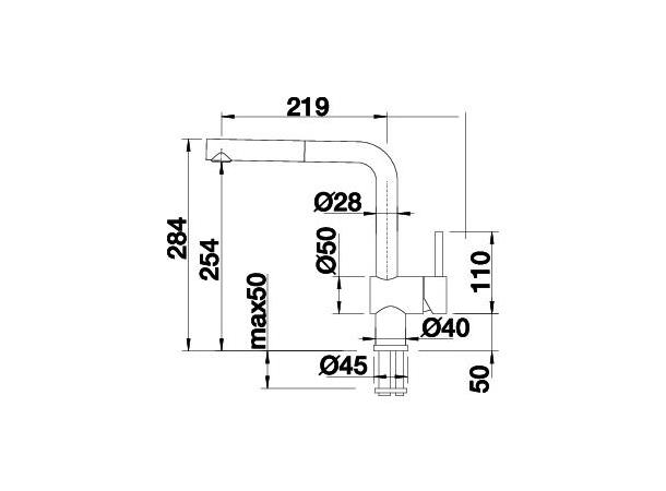 Kjøkkenabatteri Blanco Linus-S 1greps - Med uttrekkbar tut - Svart matt