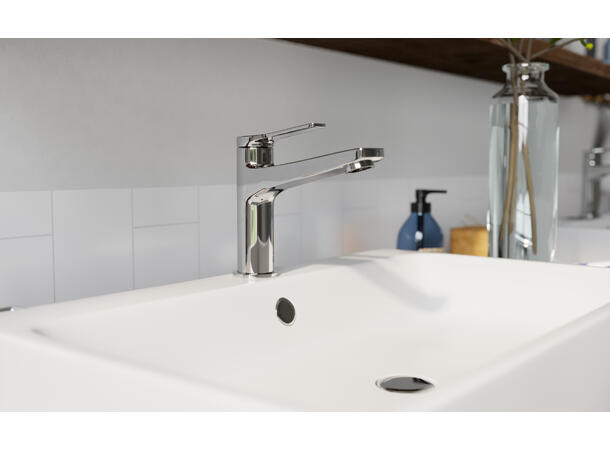 Servantbatteri Ferro Stratos 1-greps - Med bunnventil - Krom