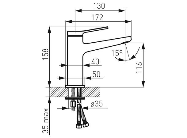 Servantbatteri Ferro Stratos 1-greps - Med bunnventil - Krom