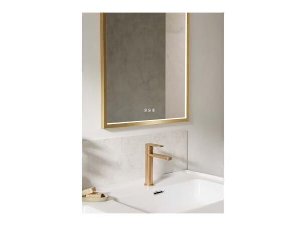 AURA ovalt LED-speil  – Gull 50x80 -med antiduggfunksjon