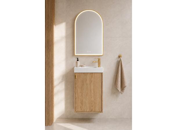 AURA ovalt LED-speil  – Gull 50x80 -med antiduggfunksjon