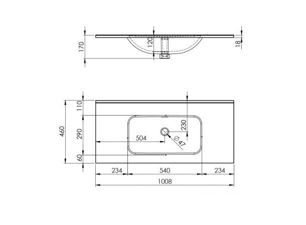 Møbelservant 100 cm  uten hull for arm. 100x18x46cm - Hvit
