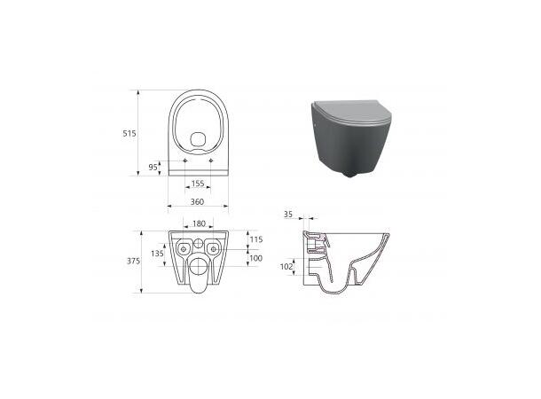 Vegghengt toalettpakke Ovalis 51x36 - Vortex flush