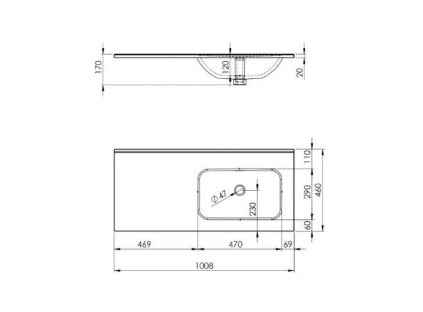 Møbelservant 100 cm  uten hull for arm. 100x18x46cm - Høyre, hvit