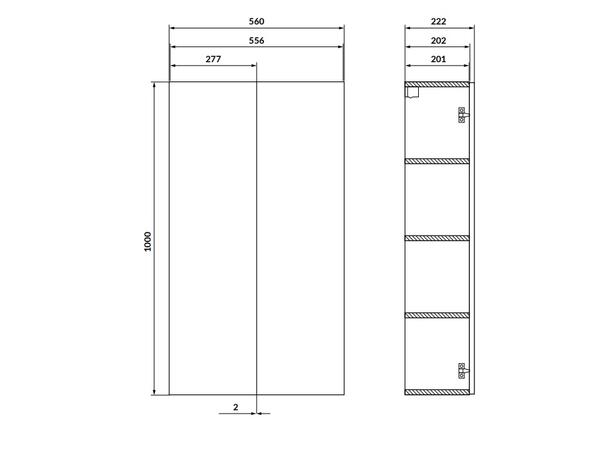Overskap FRI FORM LIVA Kasjmir 56 cm 56x22x100 -  2 dører / 3 hyller