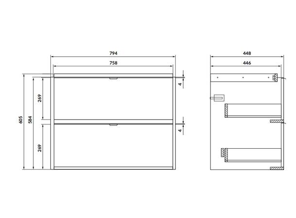 Servantskap FRI FORM LIVA Eik 80 cm 80x45x60 -  2 Skuffer
