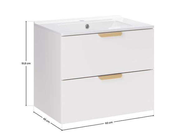 Underskap med servant Aster White  60 60x46x50 - 2 Skuffer