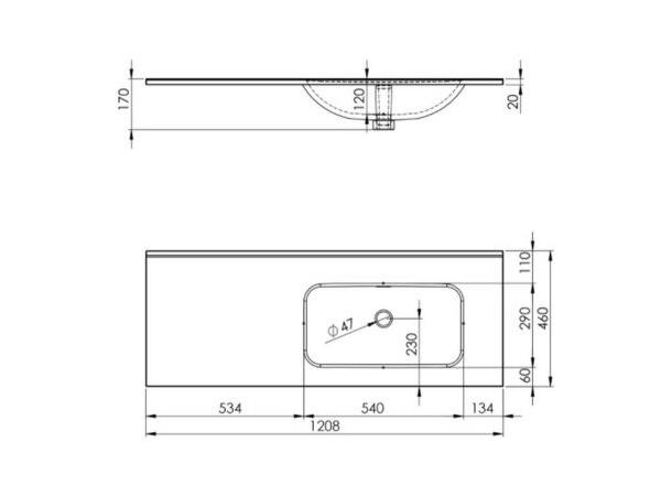 Møbelservant 120 cm  uten hull for arm. 120x18x46cm - Høyre,  hvit
