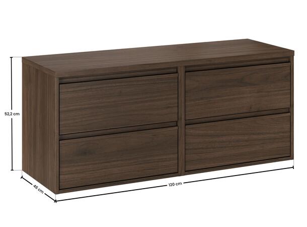 Underskap m/ benkeplate VIola VILLA 120 120x46x45 -  4 Skuffer Valnøtt