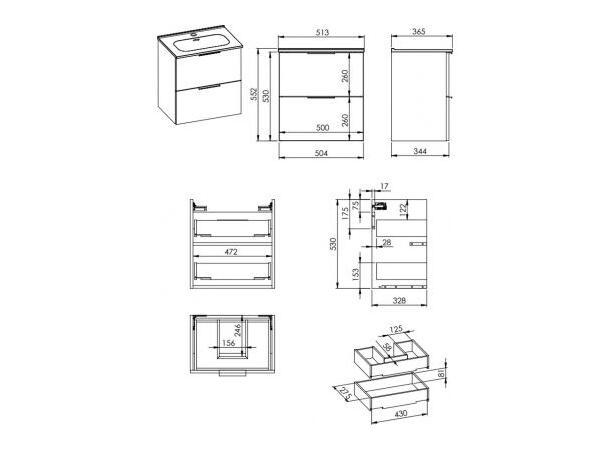 Underskap m/servant  50 cm 51x36x55 - Hvit