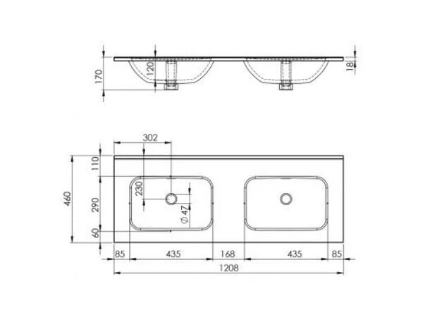 Møbelservant 120 cm  uten hull for arm. 120x18x46cm -  hvit