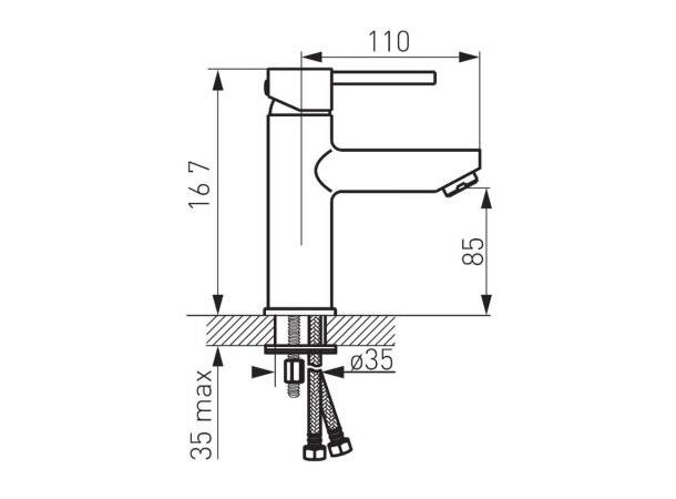 Servantbatteri  FDesign Flusso 1-greps - Med bunnventil - Krom