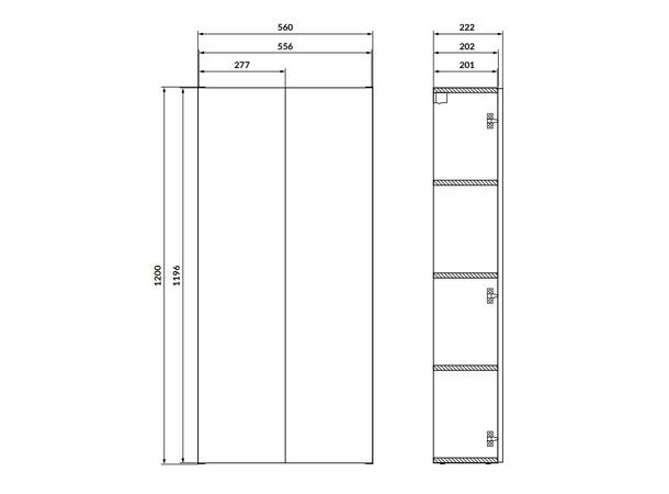 Sideskap FRI FORM LIVA Hvit 56 cm 56x22x120 -  2 dører / 3 hyller