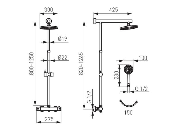 Dusjsystem  Trevi Med termostat - Gun metal