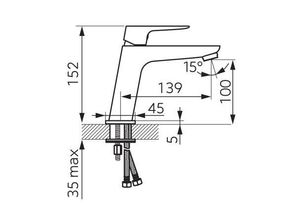 Servantbatteri   Vitto 1-greps - Med bunnventil - Krom