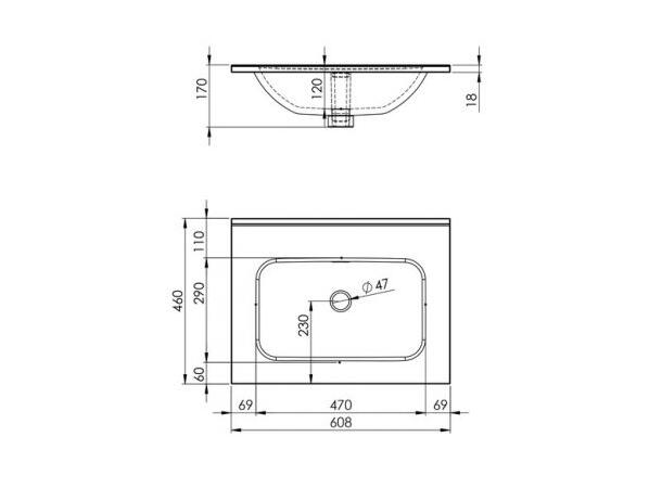 Møbelservant 60 cm  uten hull for armat. 61x18x46cm - Hvit