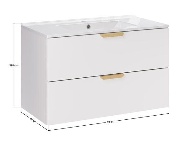 Underskap med servant Aster White  80 80x46x50 - 2 Skuffer