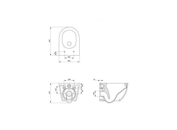 Vegghengt toalettpakke Oval Compact 49x36 - Vortex flush - Kompakt