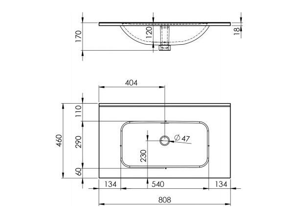 Møbelservant 80 cm  uten hull for armat. 81x18x46cm - Hvit