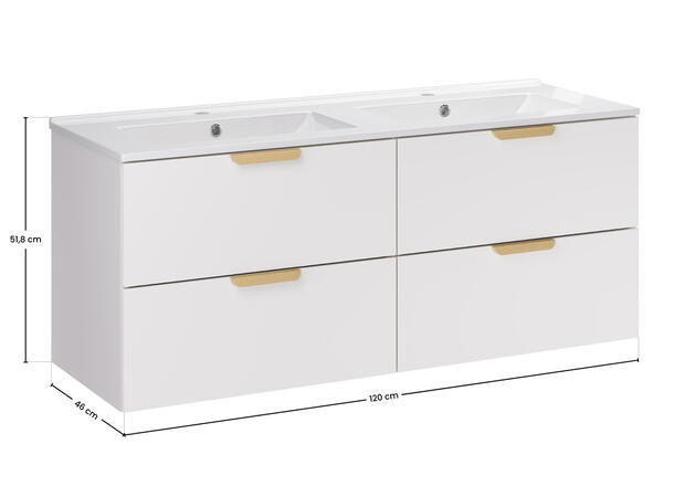 Underskap med servant Aster White 120 120x46x50 - 4 Skuffer