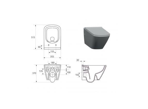 Vegghengt toalettpakke SquareLine 51x36 - Vortex flush