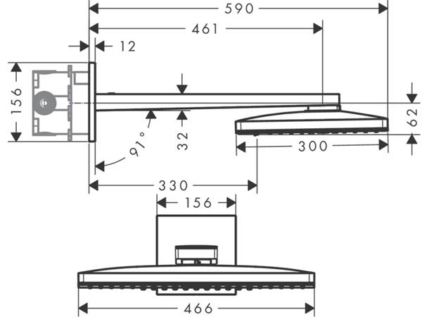 Raindance Axor ShowerSolutions Krom 2jet med dusjbend og firkantet rosett